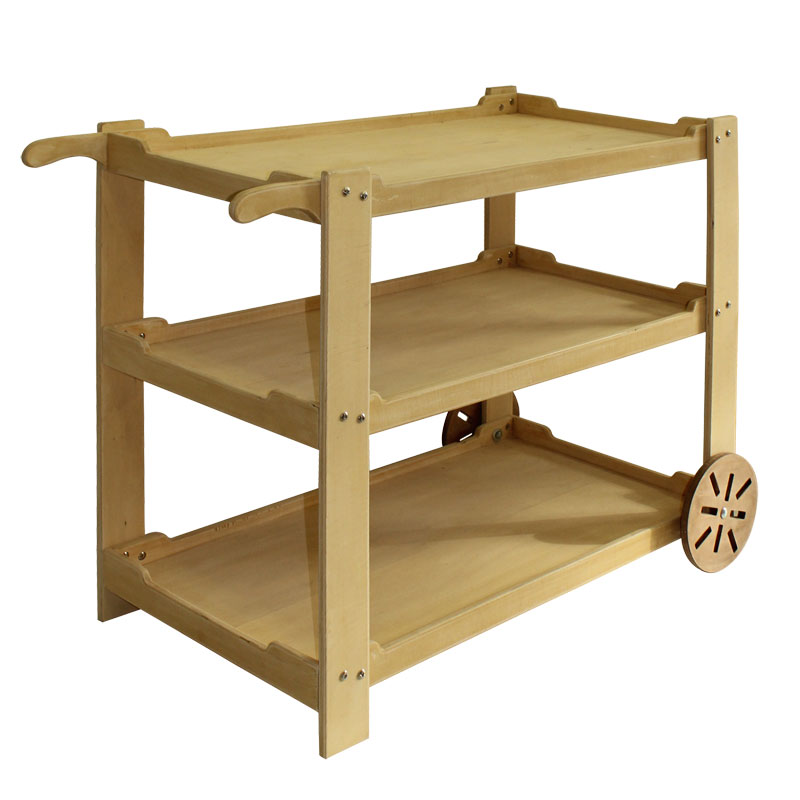 3 Tier Wooden Service Trolley, Rolling Service Tray, Collapsible Shelving Unit - SKU: 595