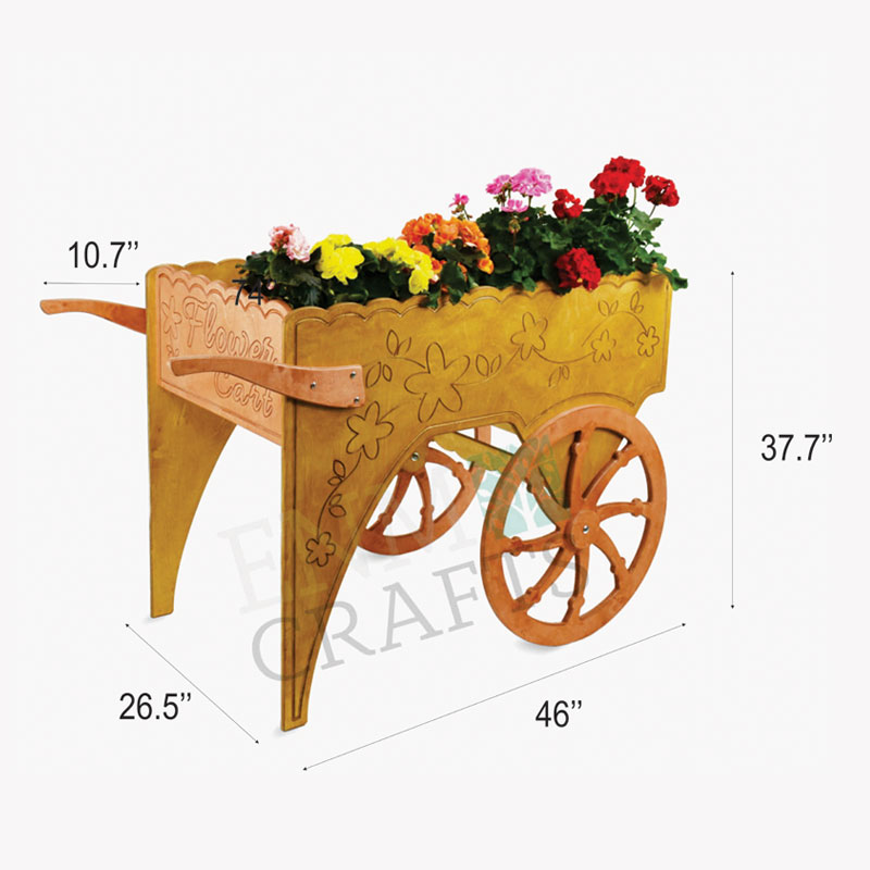 Wooden Cart with wheels Mobile Wooden Flower Cart735