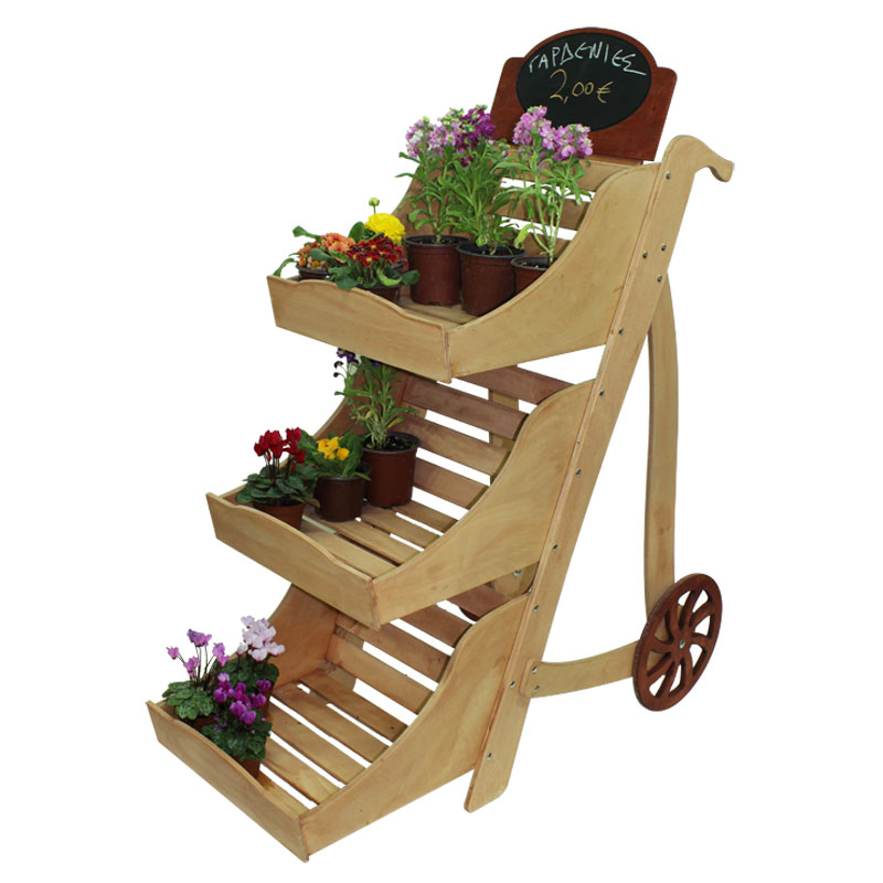 Carry Out-3 Bin Wooden Display Cart with Chalkboard Header