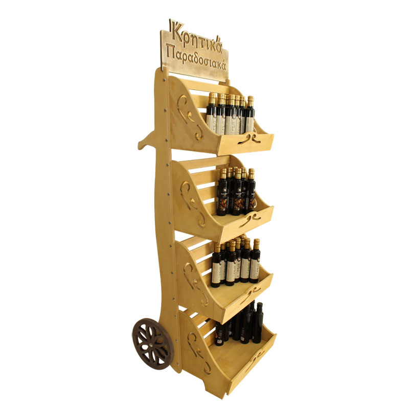 Rustic 4-Tier Cart Wooden Display Rack with Custom Engraved Header - SKU: 585