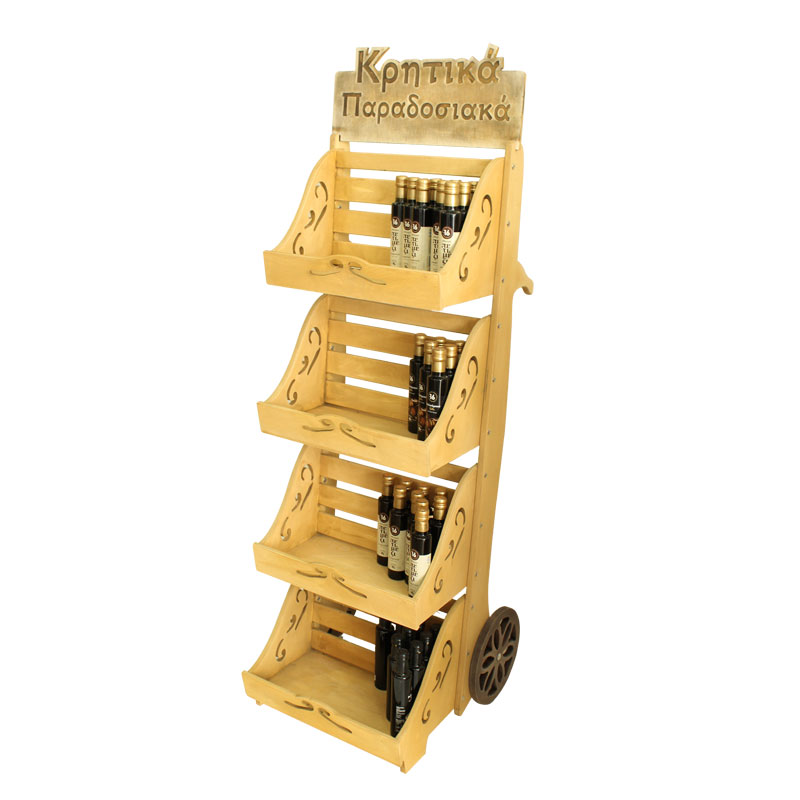 Rustic 4-Tier Cart Wooden Display Rack with Custom Engraved Header - SKU: 585