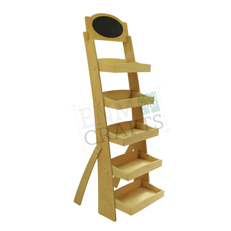 Eco Wooden Retail Rack with 5 Horizontal or Angled Shelves & Chalkboard Header - SKU: 634
