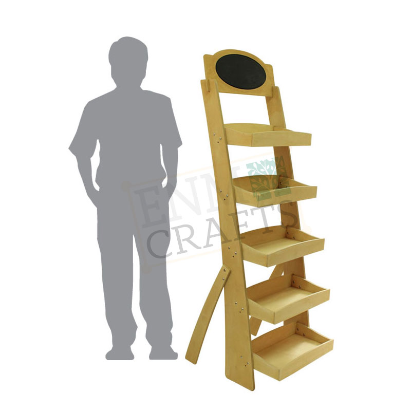 Eco Wooden Retail Rack with 5 Horizontal or Angled Shelves & Chalkboard Header - SKU: 634