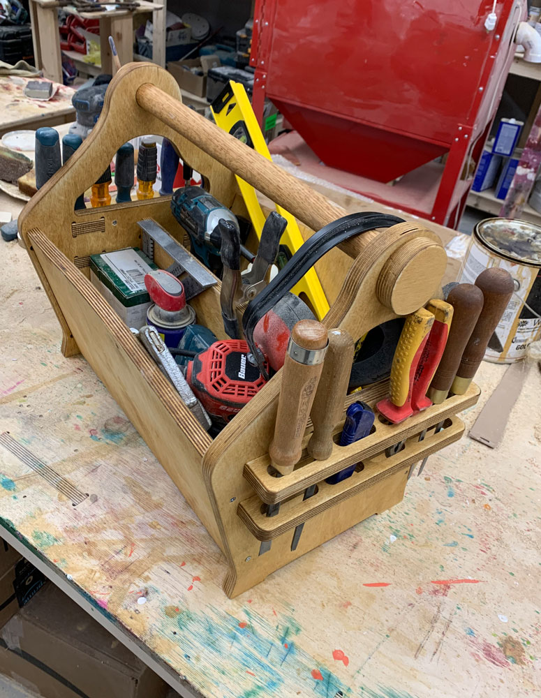 Wooden Caddy Tool Organizer, With Side Slots for Pliers and Chisels - SKU: 786