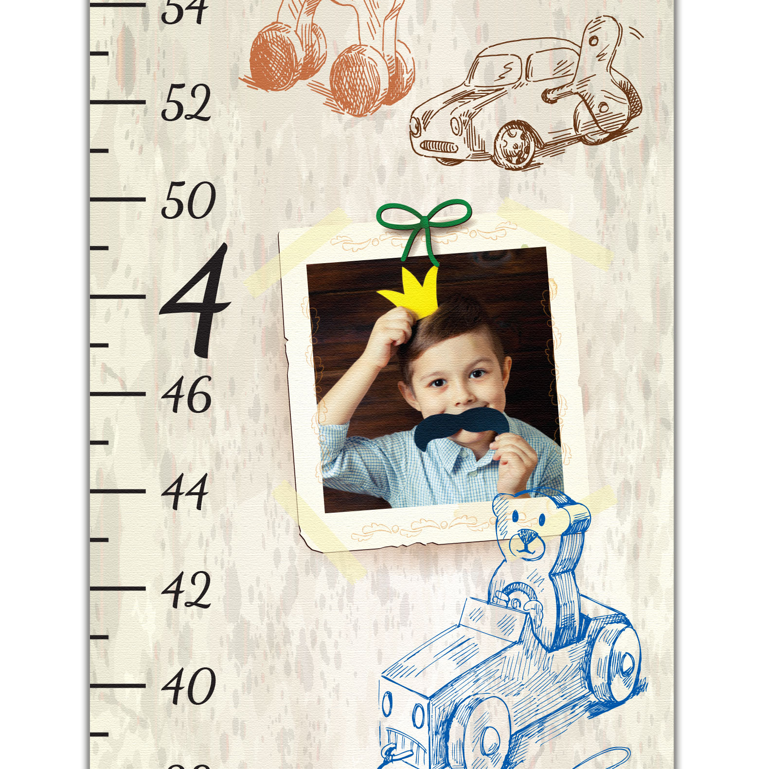 Vintage Toy Growth Chart with Personalized Photos