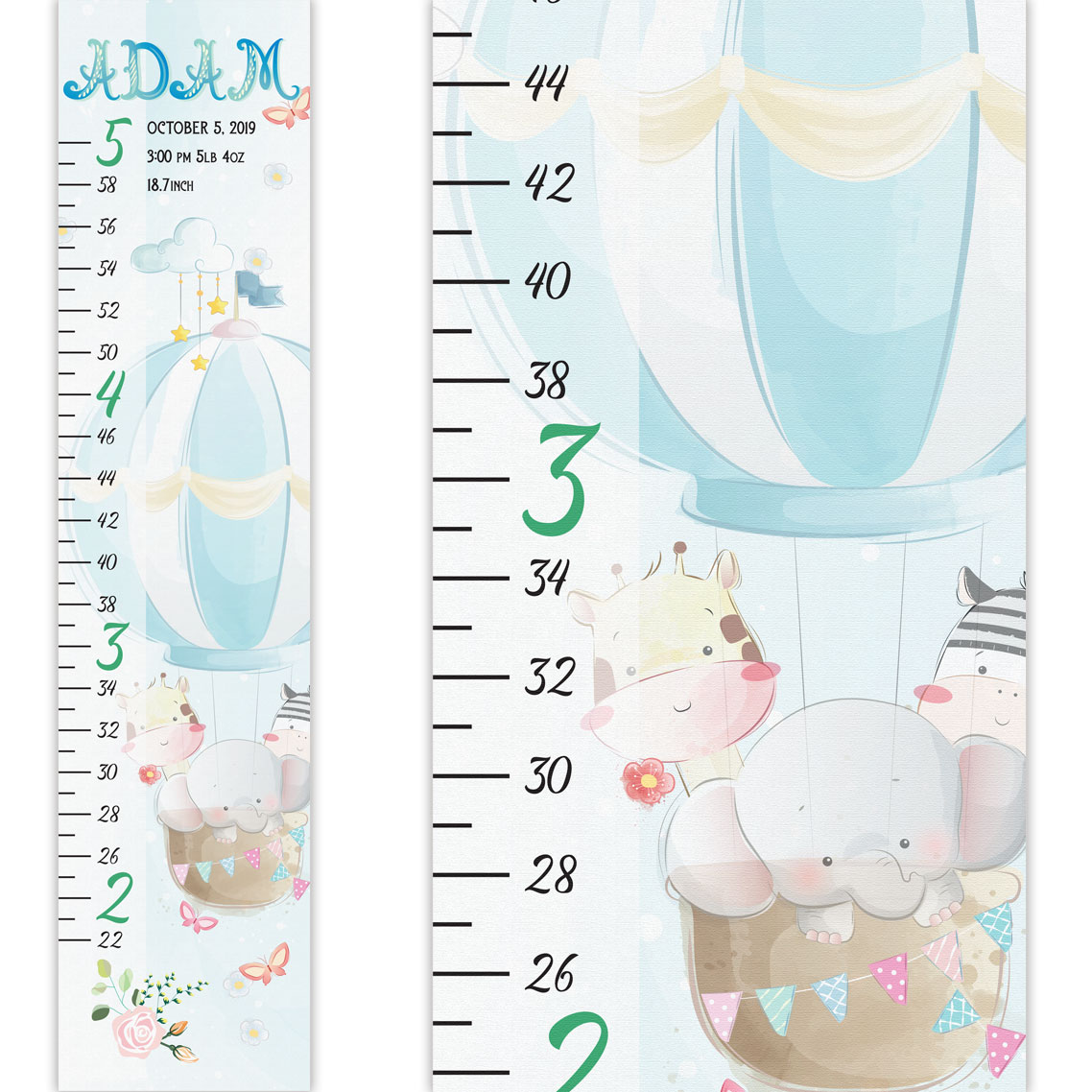 Hot Air Balloon and Animal Design Growth Chart in Canvas