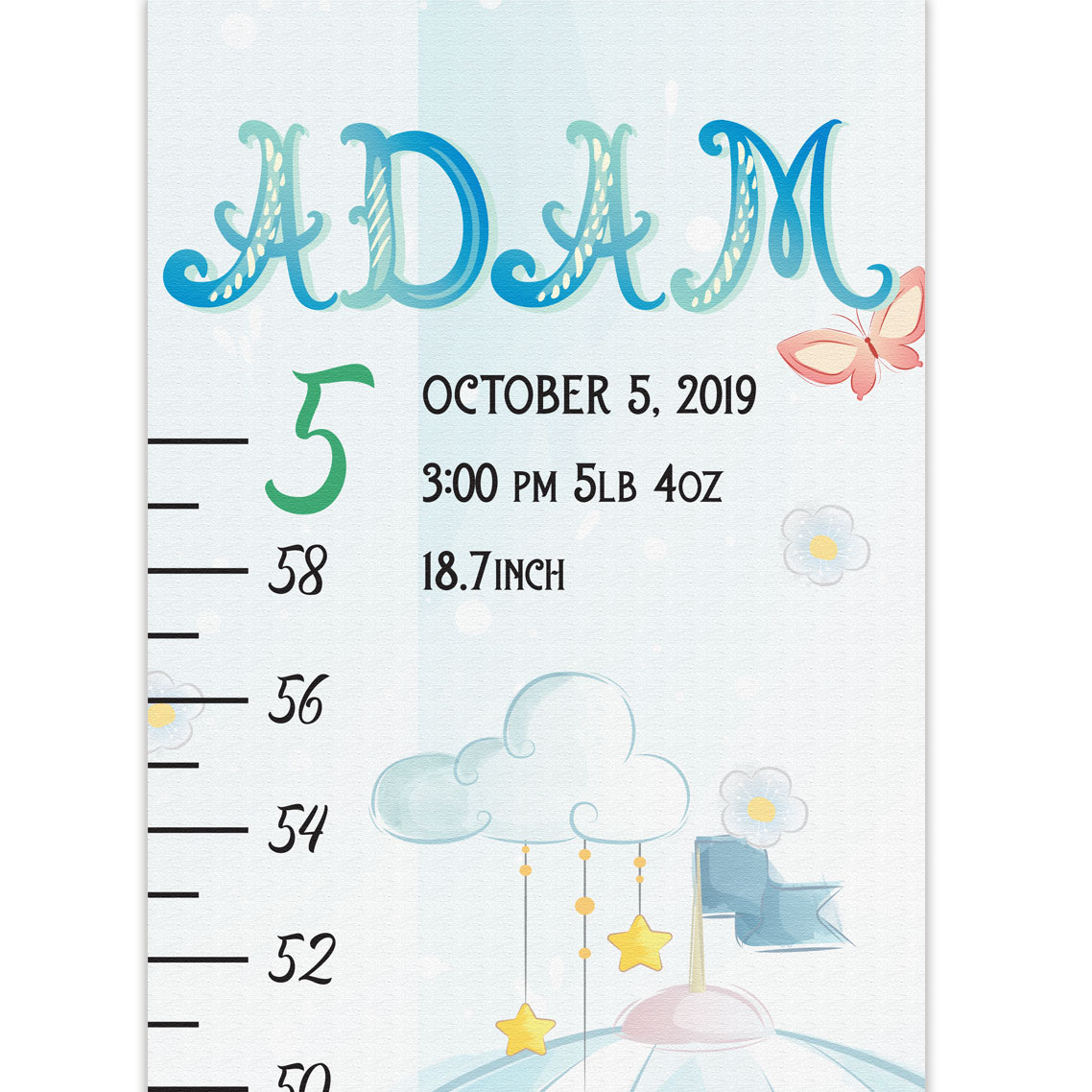 Hot Air Balloon and Animal Design Growth Chart in Canvas