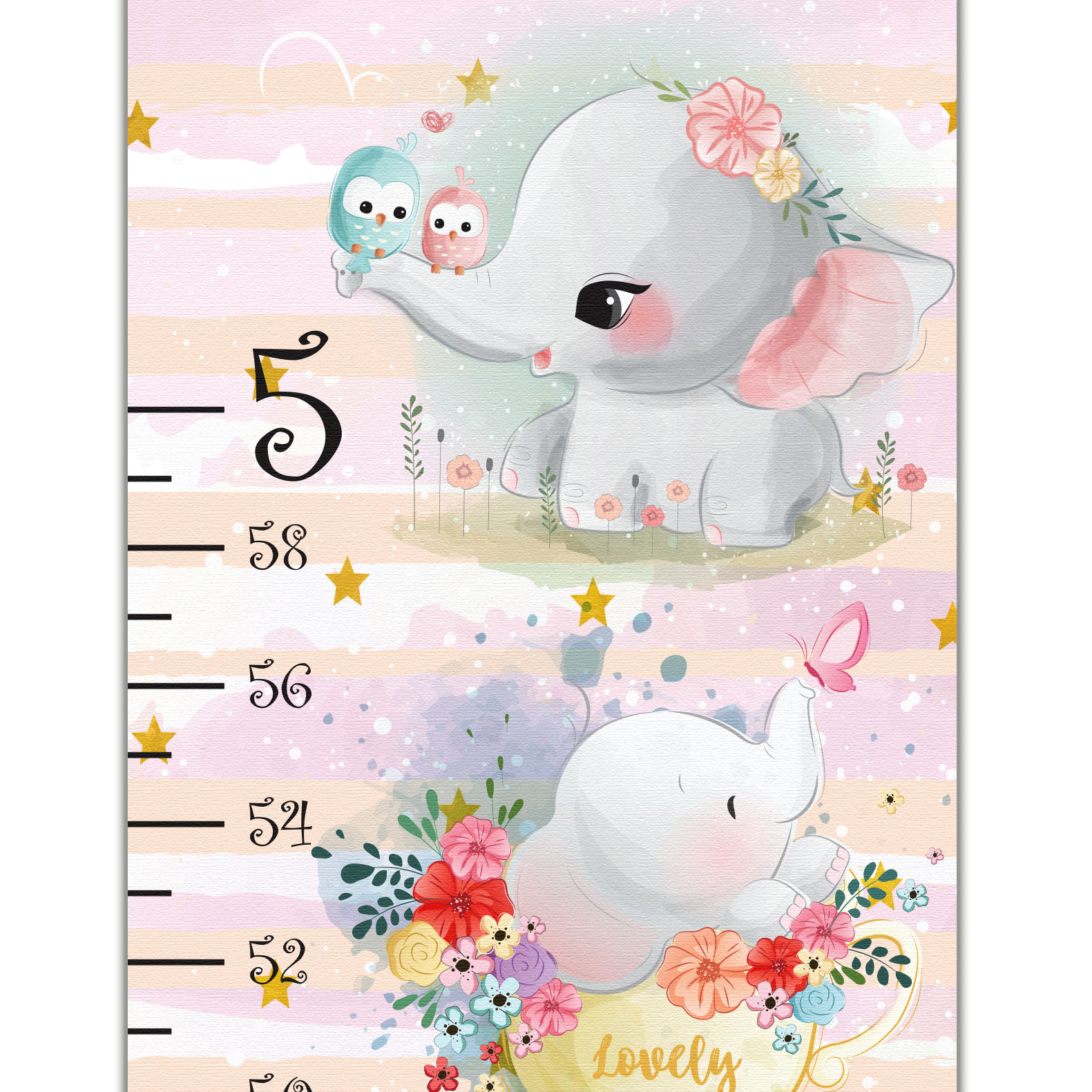 Cute Elephant Design Growth Chart in Canvas