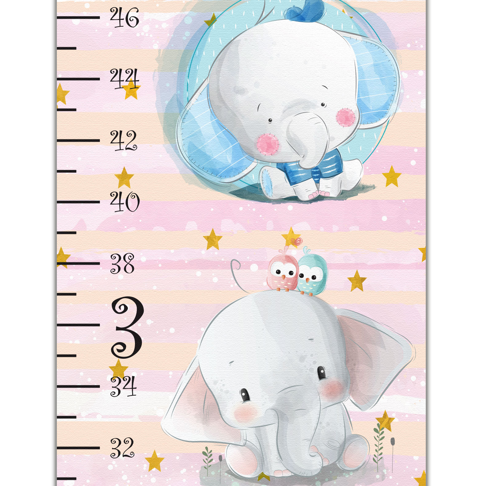Cute Elephant Design Growth Chart in Canvas