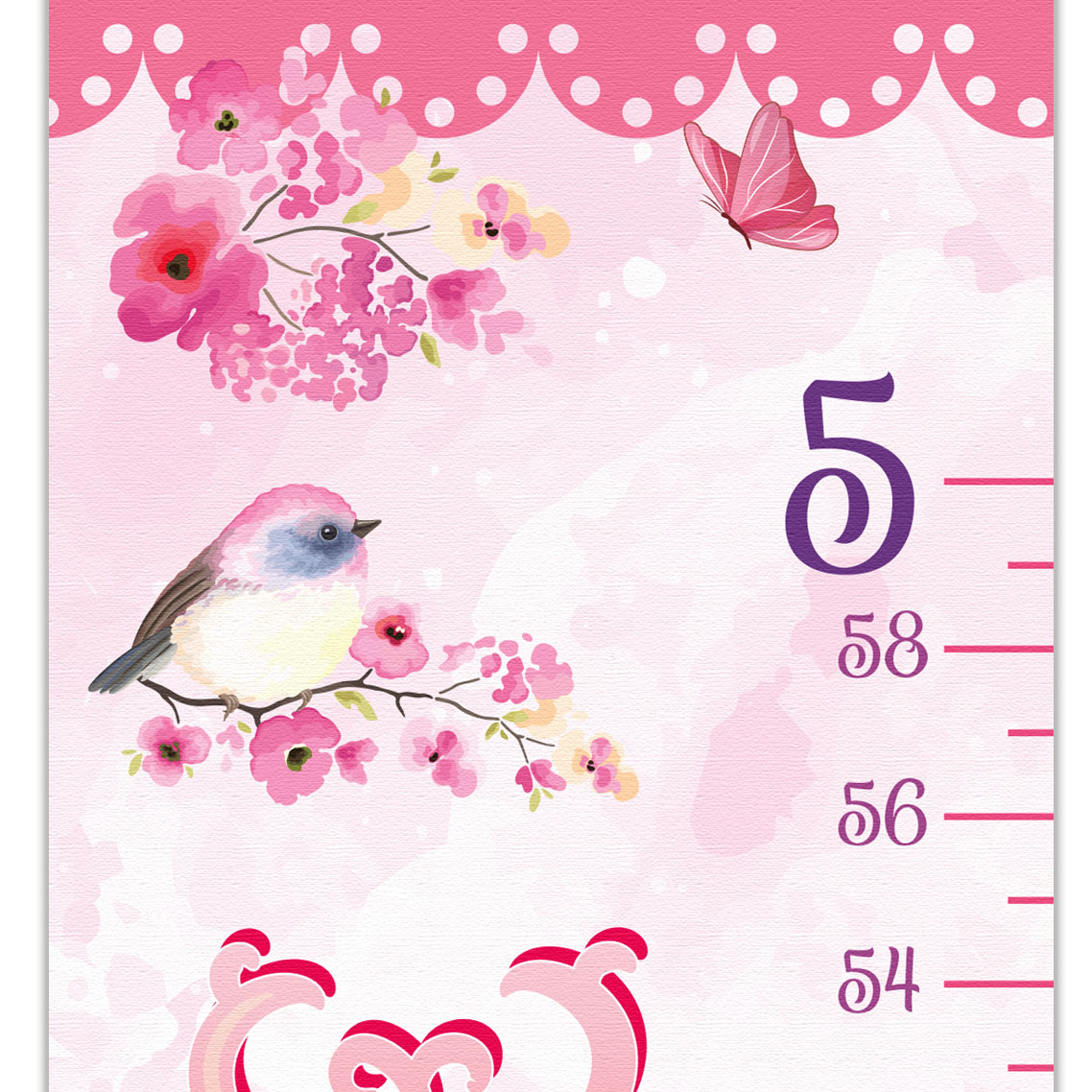 Elegant Bird and Flower Design Growth Chart in Canvas
