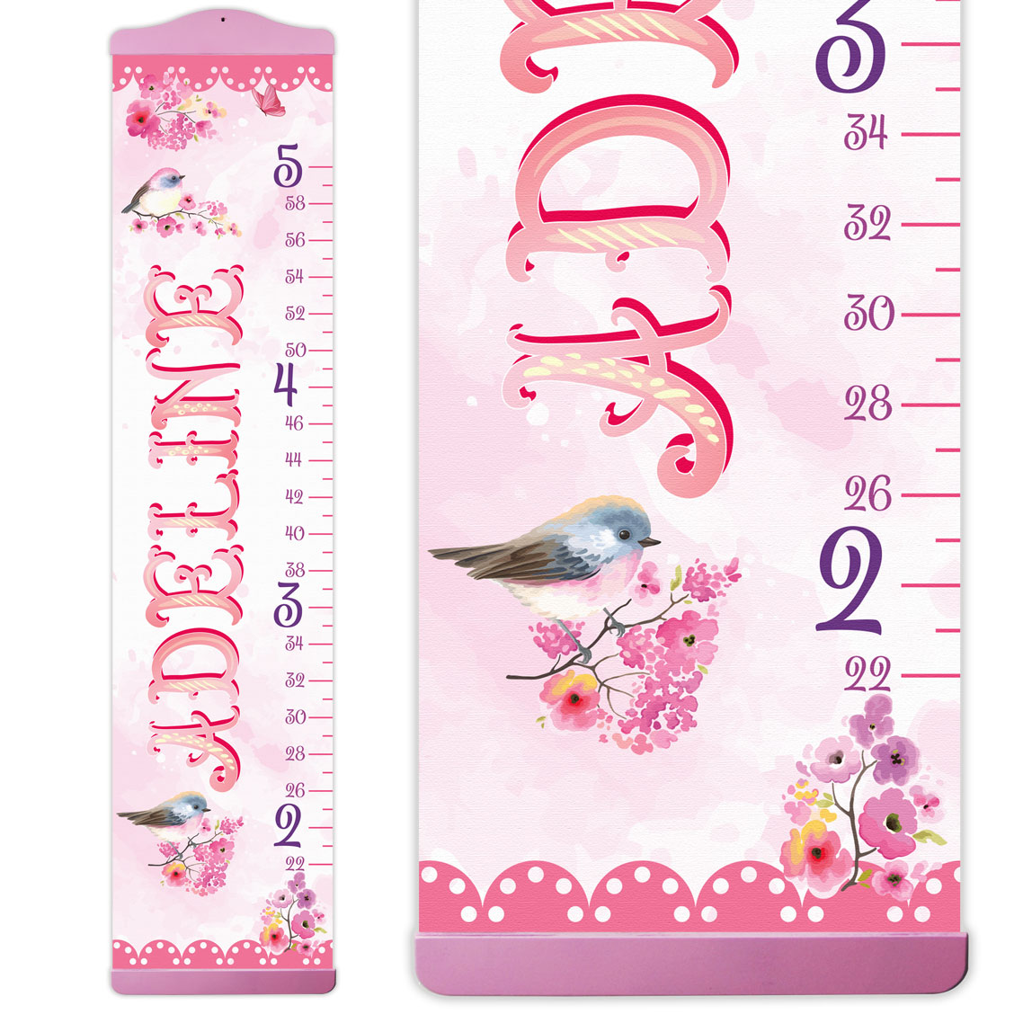 Elegant Bird and Flower Design Growth Chart in Canvas