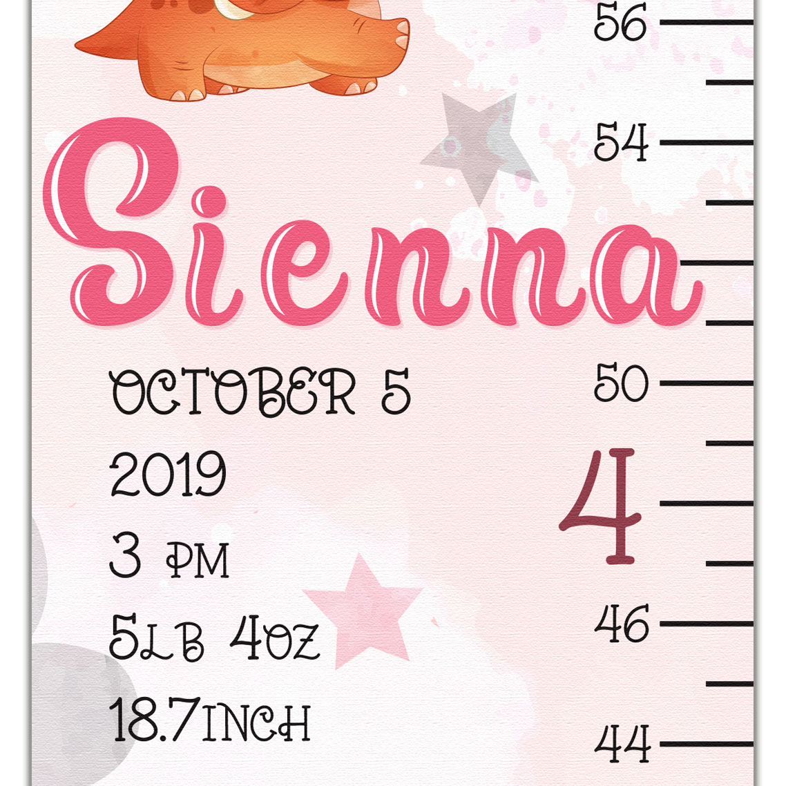 Cute Dinosaur Design Growth Chart in Canvas