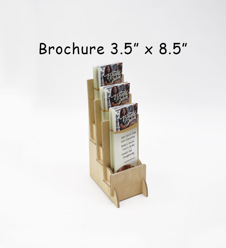 3 Tiered Pockets Wooden Tabletop, Brochure Flyer Holder 3.5