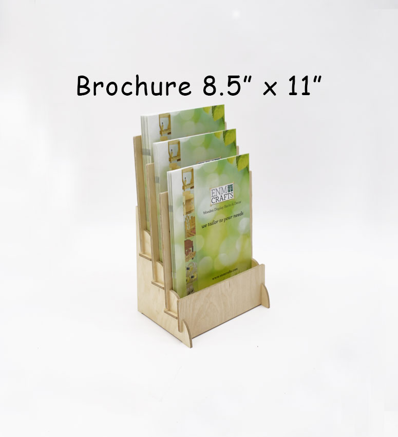 3 Tiered Pockets Wooden Tabletop, Brochure Flyer Holder 8.5