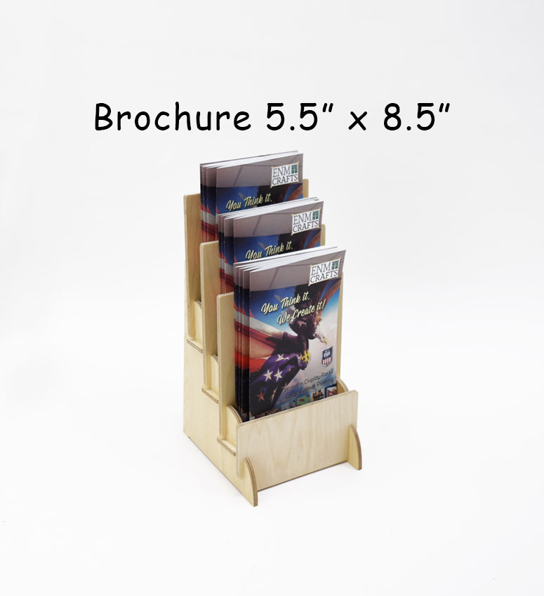 3 Tiered Pockets Wooden Tabletop Brochure Flyer Holder 5.5