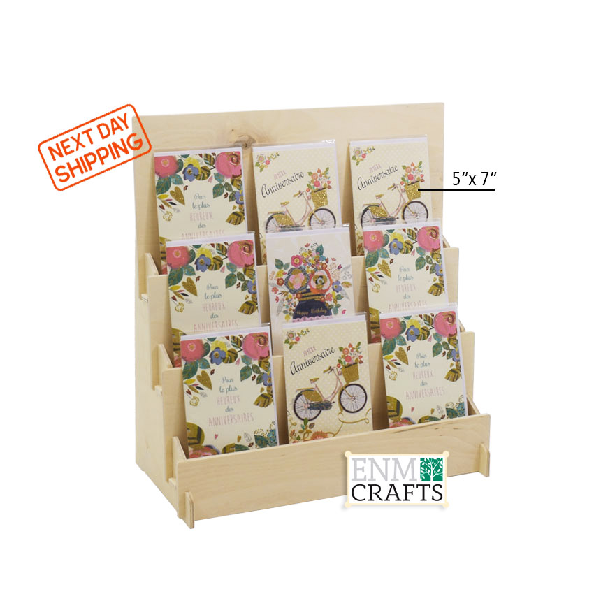 2 Pcs 4-Tier Greeting Card Display Stands | Wooden Card Organizer Racks | Portable Retail Display Shelves | Counter Card Holders