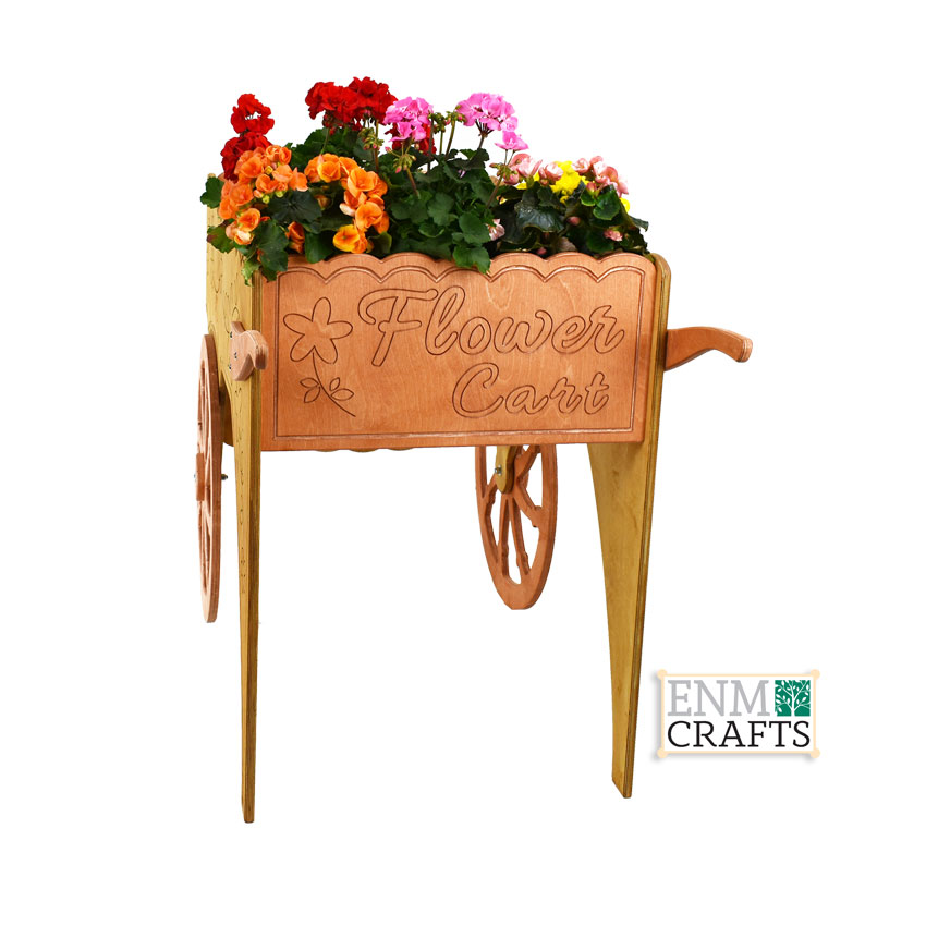 Wooden Cart with wheels - Mobile Wooden Flower Cart - SKU: 735
