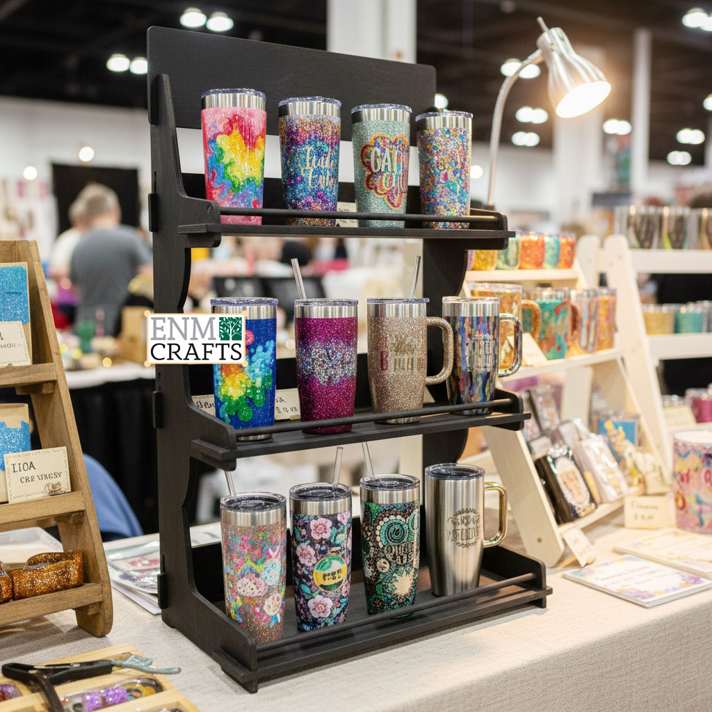 Tumblers Retail Display 3 tier Wooden Table top Rack - SKU: 505B