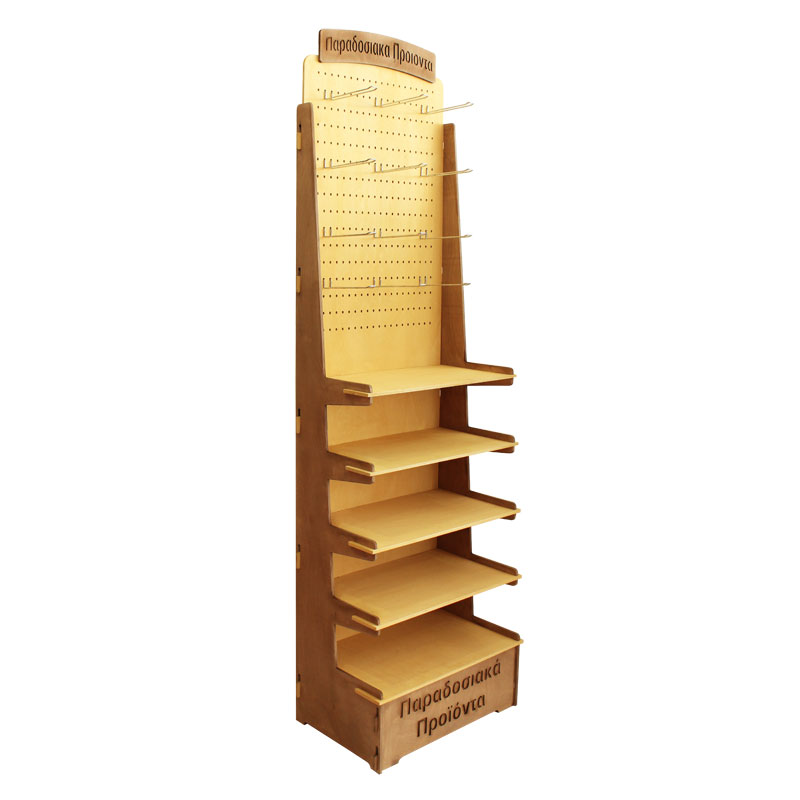 5 Tier Wooden Floor Display with Hooks-No Tool Assembly - SKU: 605