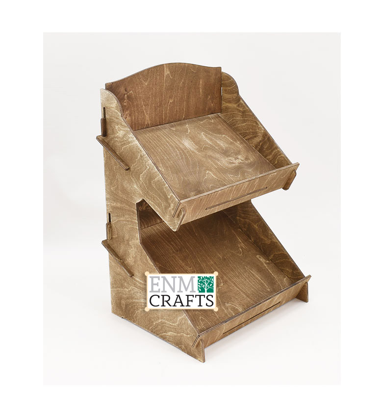 Craft Show Slanted Display Rack, 2-tier Wooden Table top Rack, Product Display Stand - SKU: 807
