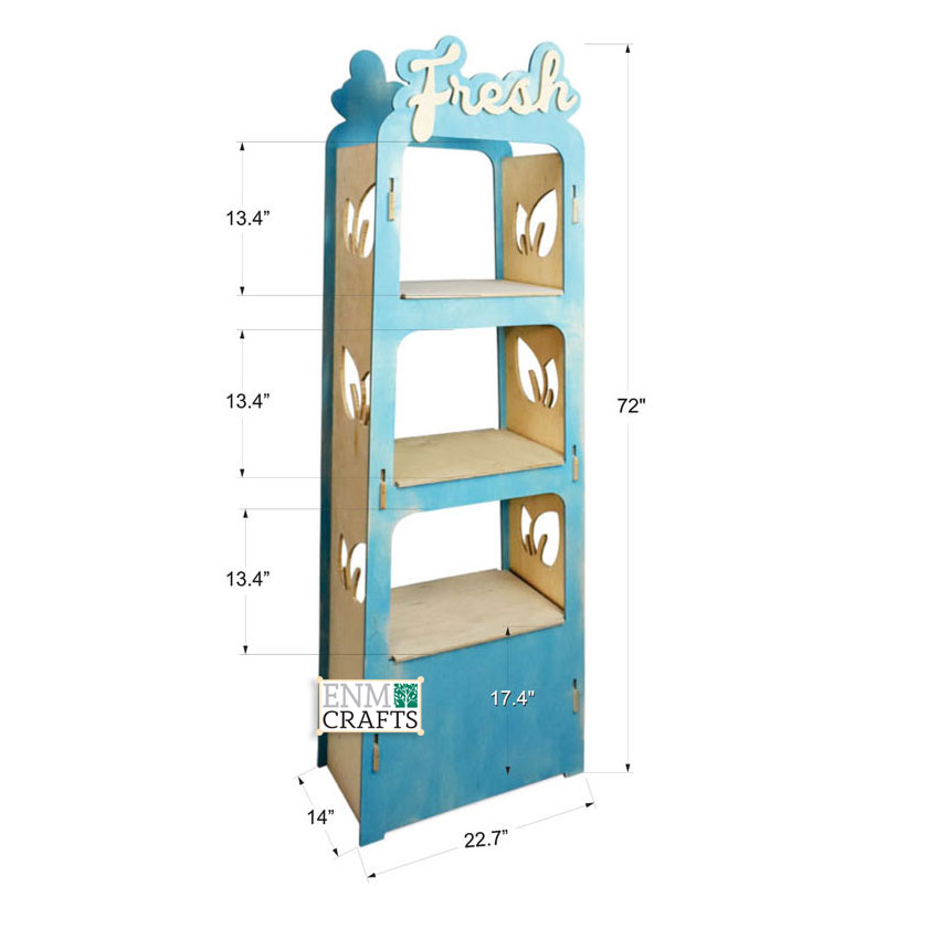 Fresh, Double Sided 3 Tier Wooden Display Stand with Cutouts, Flat Pack - SKU: 404