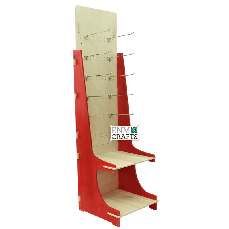 Wooden Retail Unit with Hooks and 2 Shelves-Custom Sizes, Flat Pack - SKU: 530