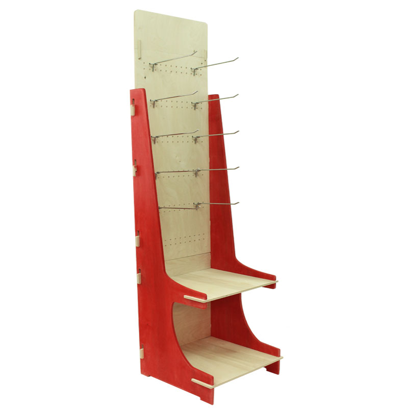 Wooden Retail Unit with Hooks and 2 Shelves-Custom Sizes, Flat Pack - SKU: 530