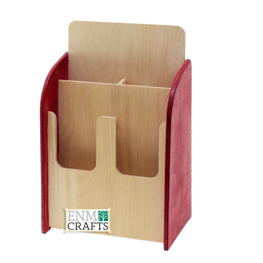 Wooden 2 Tier Tri-Fold Brochure Holder 4 Pockets, Brochure Display Stand