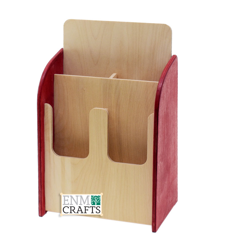 Wooden 2 Tier Tri-Fold Brochure Holder 4 Pockets, Brochure Display Stand