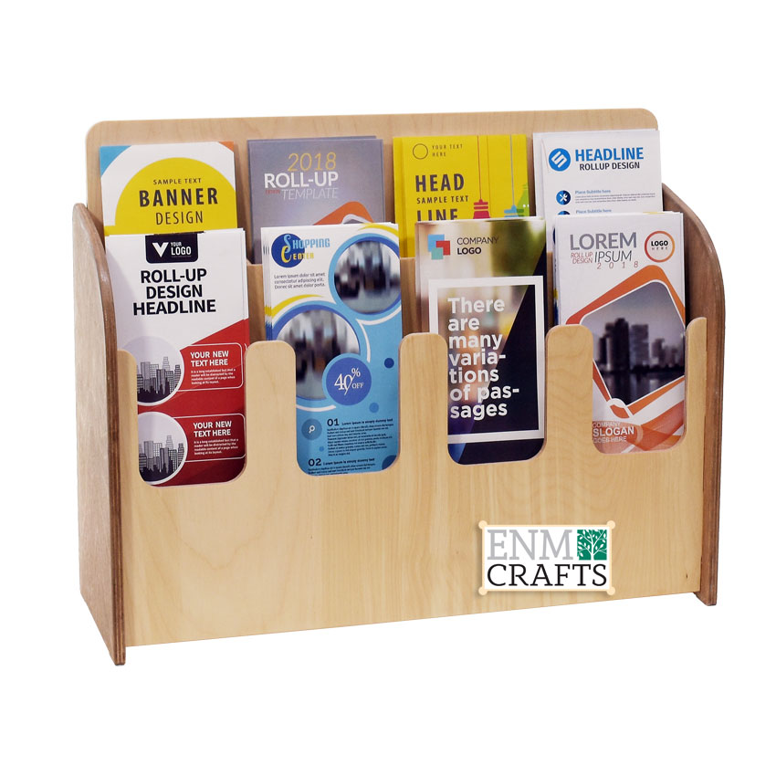 Wooden 2 Tier Tri-Fold Brochure Holder 8 Pockets- SKU: 906/8/4