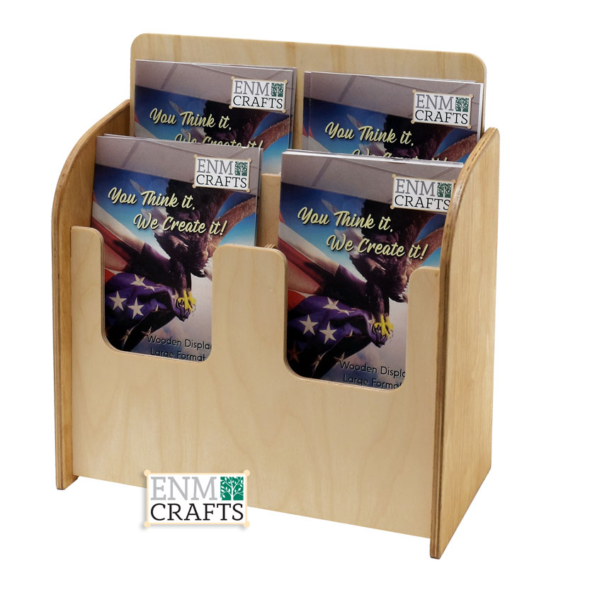 Wooden 2 Tier BiFold Pamphlet Holder 4 Pockets, Brochure Display Stand