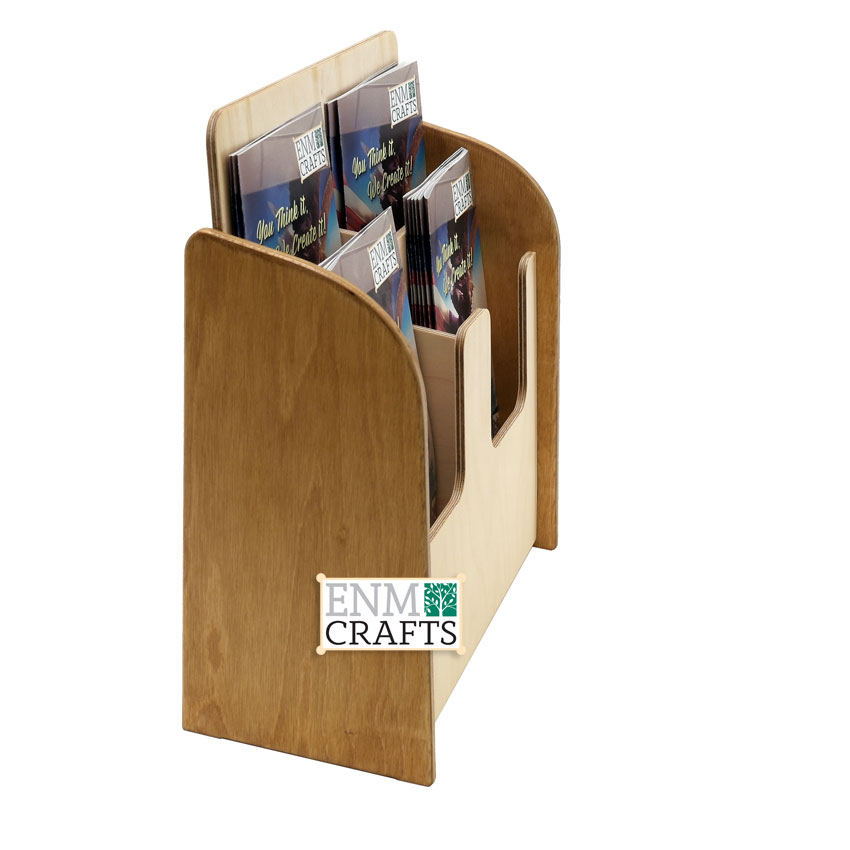 Wooden 2 Tier BiFold Pamphlet Holder 4 Pockets, Brochure Display Stand