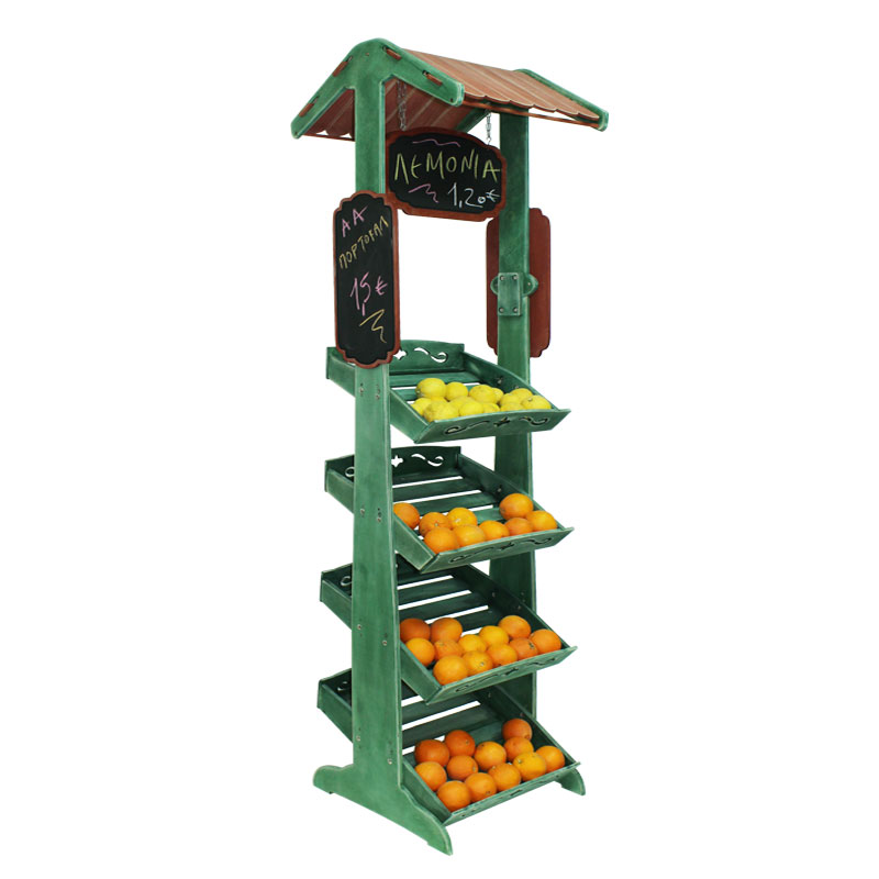 Kiosk, 4 Tier Rustic Display Rack, Flat Pack with combination of horizontal and angled shelving-560