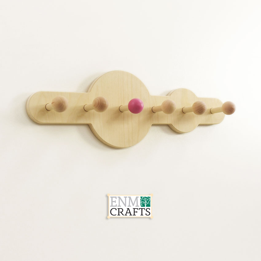 Circular Design Wooden Peg Coat Hooks, Kids Peg Hooks, Kids Bathroom Hooks