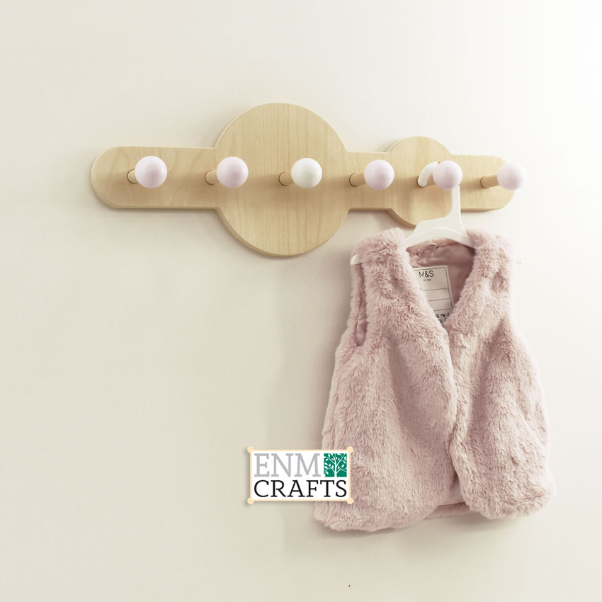Circular Design Wooden Peg Coat Hooks, Kids Peg Hooks, Kids Bathroom Hooks