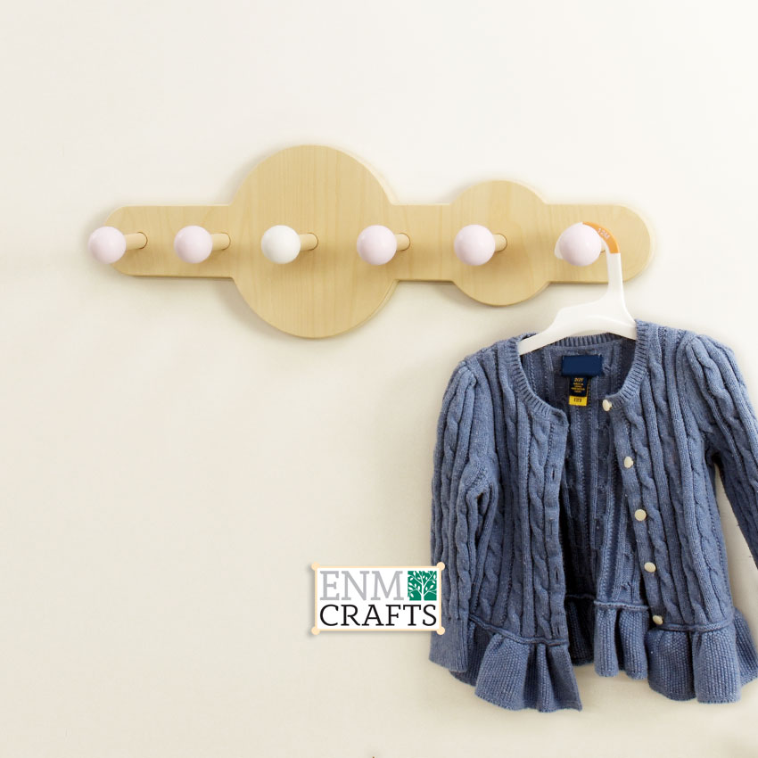 Circular Design Wooden Peg Coat Hooks, Kids Peg Hooks, Kids Bathroom Hooks