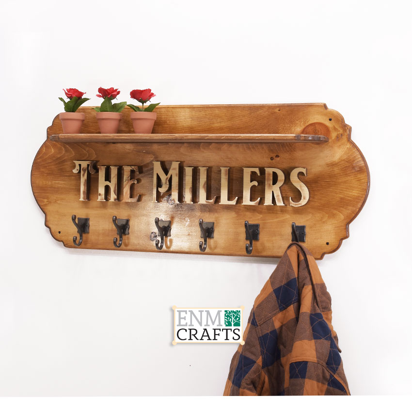 Rustic Coat Rack with Shelf, Entryway Rustic Coat Hook, Family Name Hook Rack