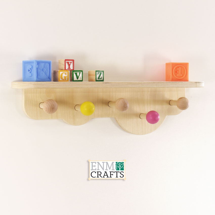 Kids Wall Hanger with Shelf, Kids Peg Hooks, Kids Coat Room Decor