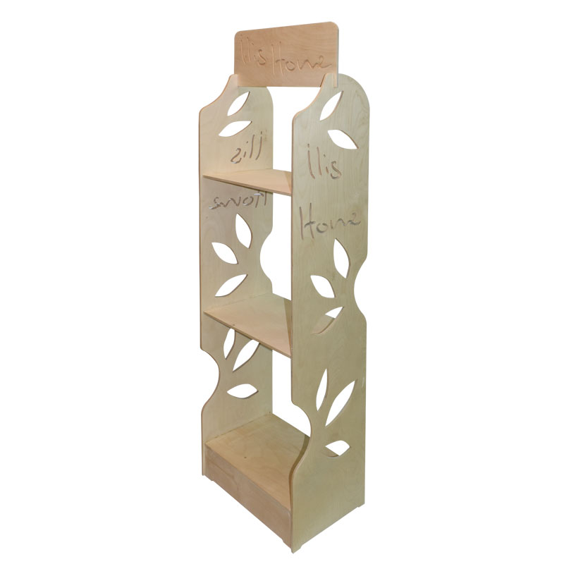 3 Tier Wooden Display Rack for retail stores with cutouts - SKU: 689