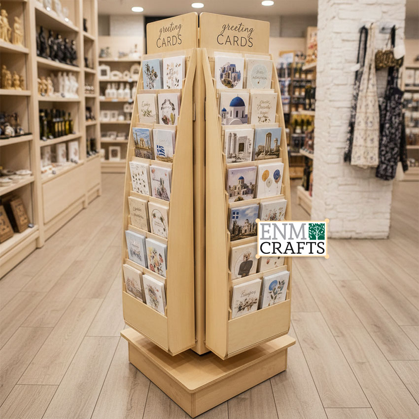 4-Sided Rotating Wooden Greeting Card Display Stand GR109