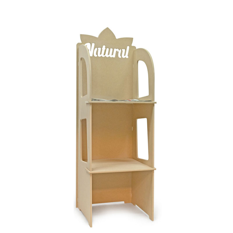 Natural, Tabloid 2 Tier Newspaper Floor Rack with Engraved Logo