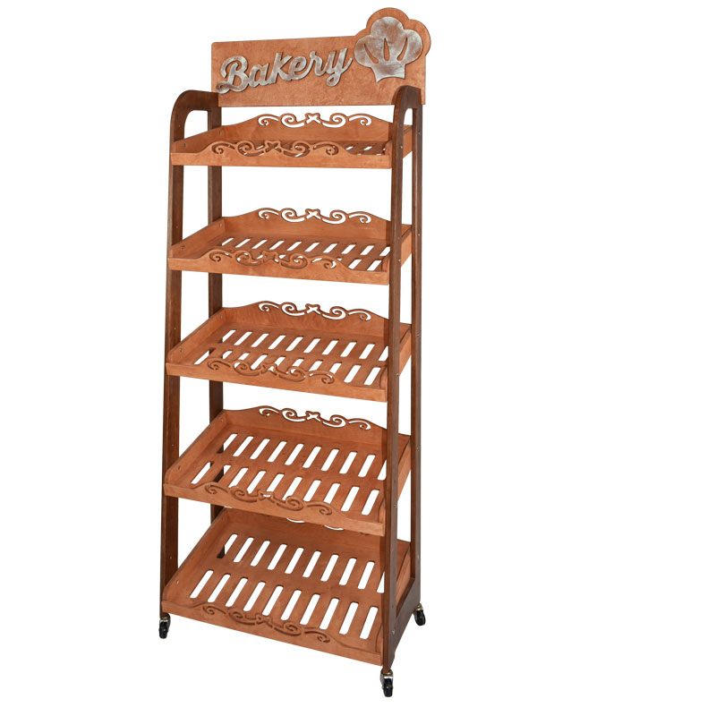 Organic 5 Tier Bakery Rack with combination of horizontal and angled shelving