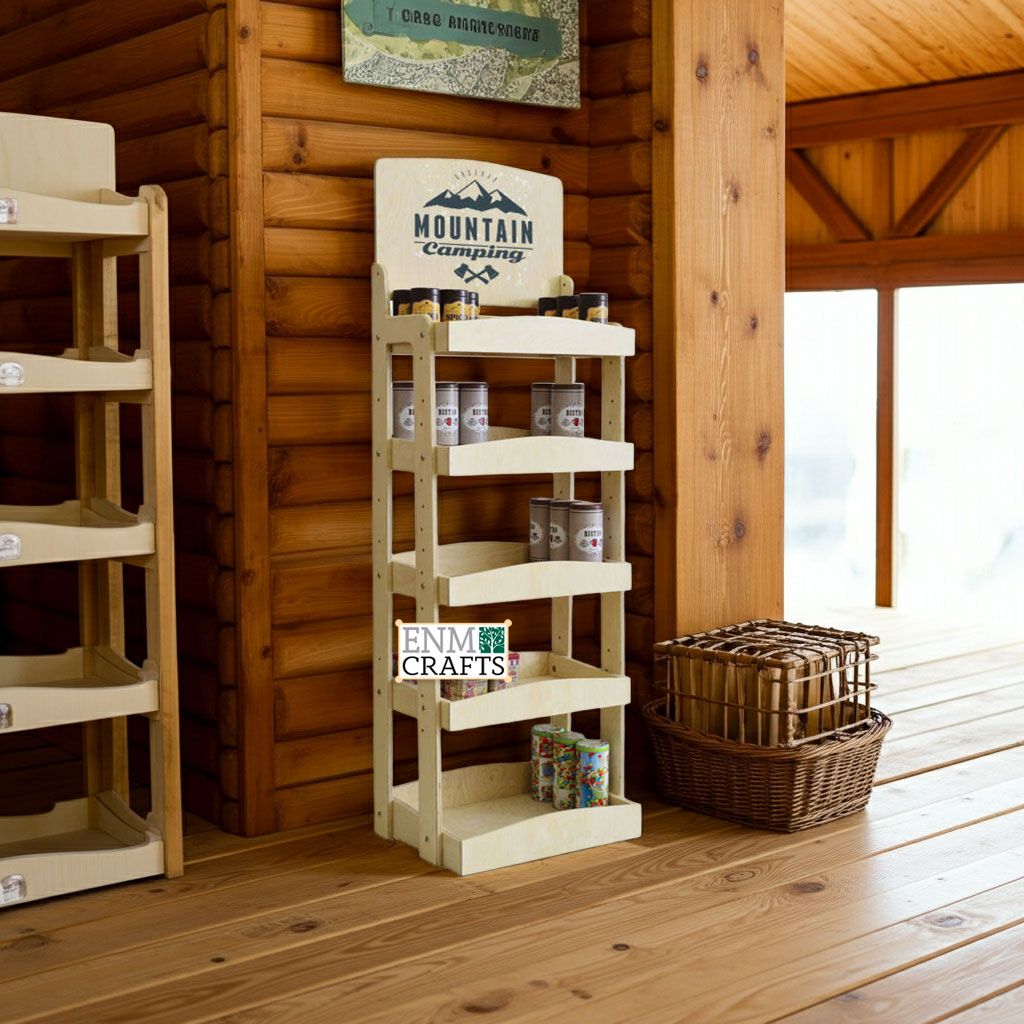 Coffee Bags Display Rack, 4 Tier Wooden Retail Stand - SKU: 512