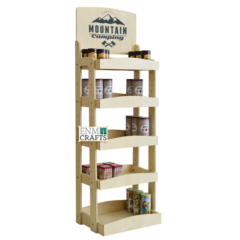 Coffee Bags Display Rack, 4 Tier Wooden Retail Stand - SKU: 512