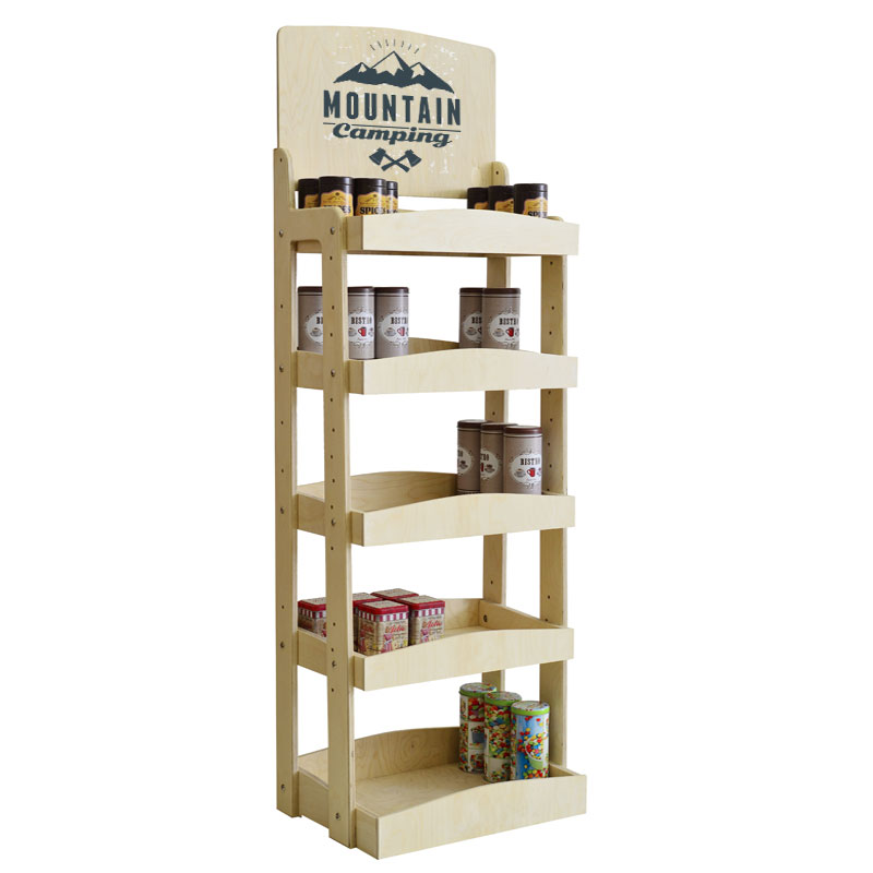 Tower, 4 Tier Wooden Retail Stand with combination of horizontal and angled shelving - SKU: 512