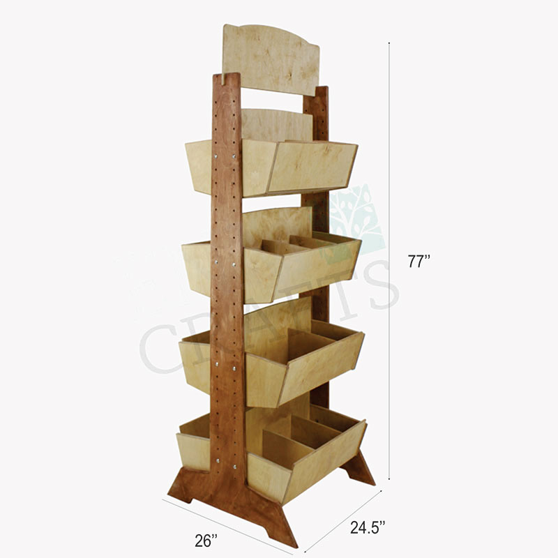 Double-Sided 4 Bin Wooden Display with adjustable Shelving Height - SKU: 727
