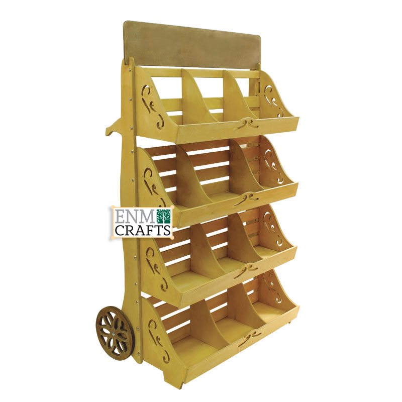 Triple Rustic 4-Tier Cart Wooden Display Rack with Custom Engraved Header - SKU: 635