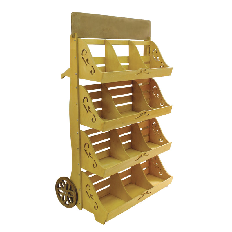 Triple Rustic 4-Tier Cart Wooden Display Rack with Custom Engraved Header - SKU: 635